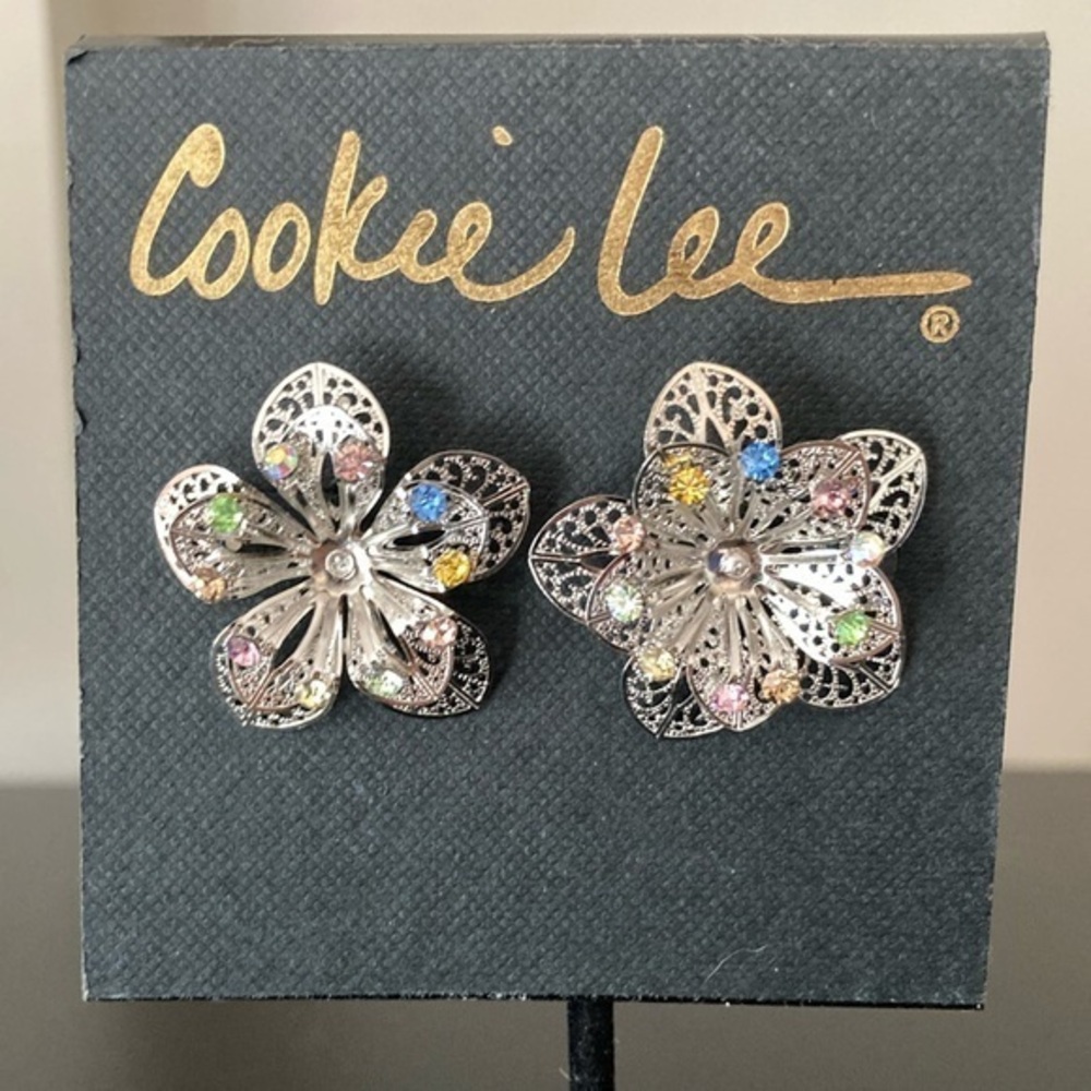 Cookie Lee Multicolor Gem Floral Earrings